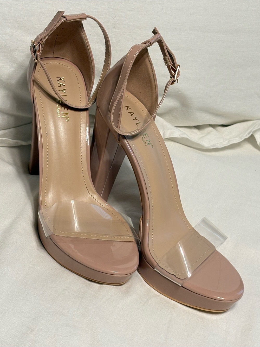 Nude Patent Ankle-Strap Platform Heels